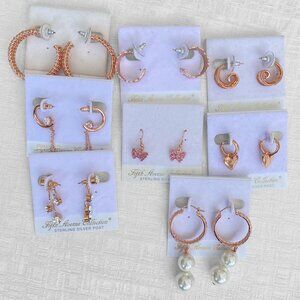 FAC 8 Pair Rose Gold Tone Rhodium Plated Earrings NWT​